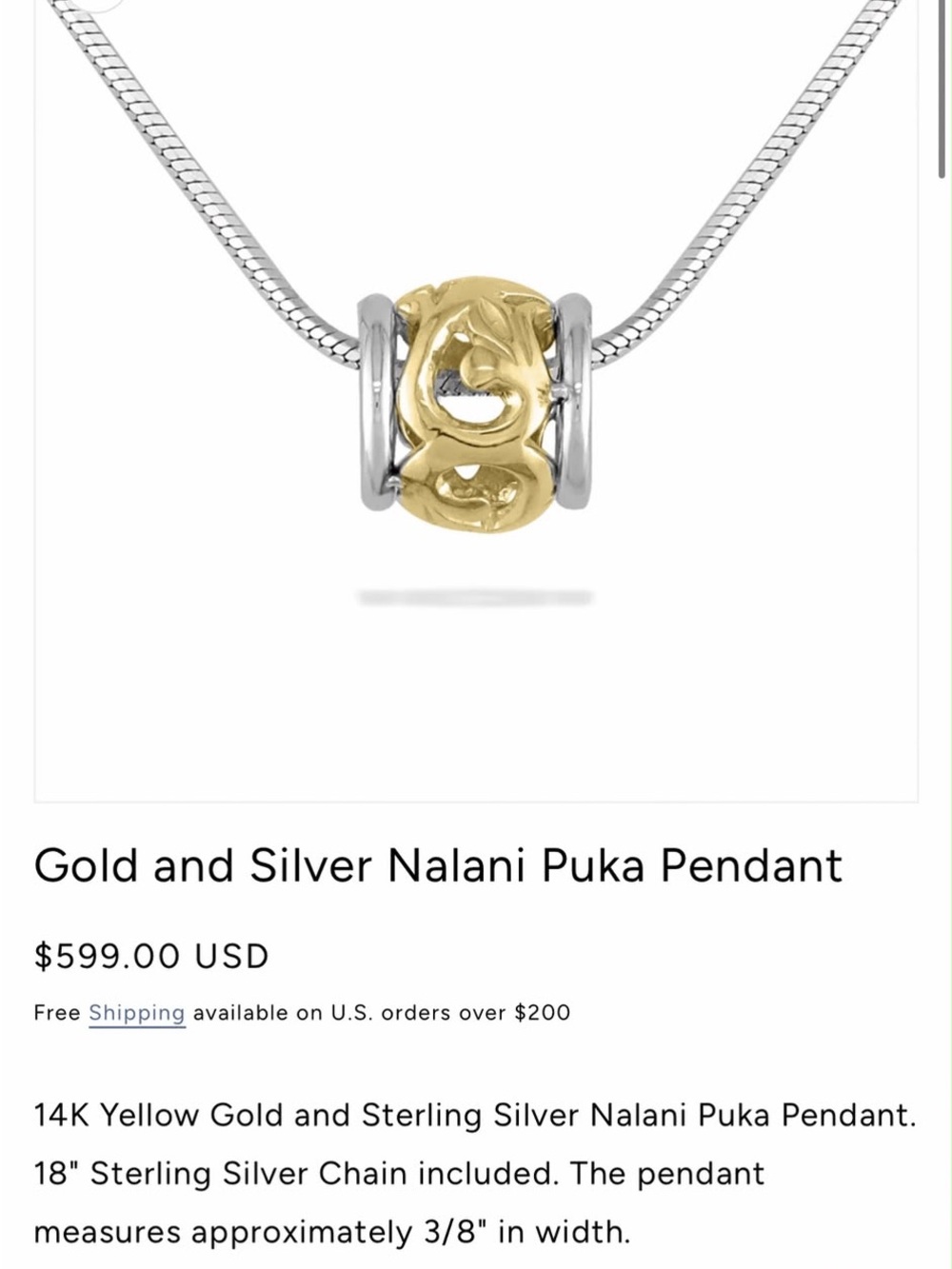Na Hoku Two-Tone Nalani Puka Pendant Necklace - Gold and Silver